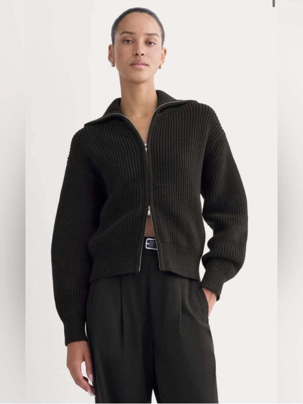 New Everlane THE FULL-ZIP SWEATER IN EVERYDAY COTTON Black Size L
